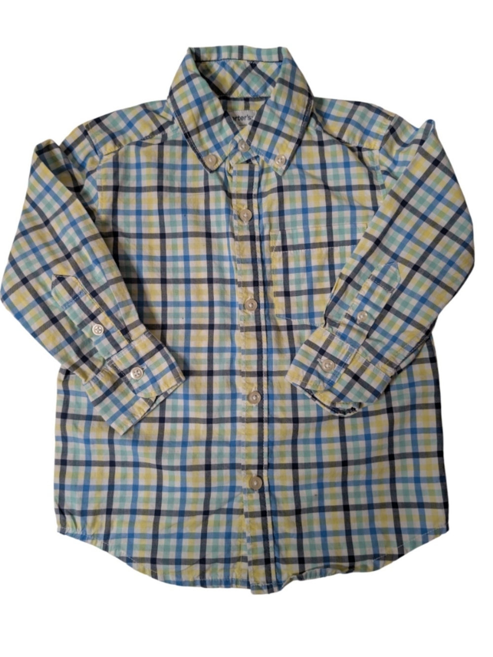 Carter's Long Sleeve Plaid Button-Down Shirt in Blue, Yellow & Green 2T